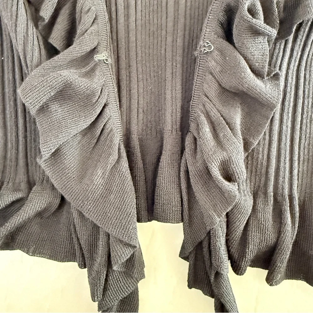 Saks Fifth Avenue Black Label‎ Ruffle Cardigan Sweater Womens XS Viscose Silk